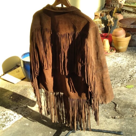 Pypsa Vintage 60's/70's Brown Suede Extra Long Fringe Western Unisex Jacket SzM - Picture 13 of 16